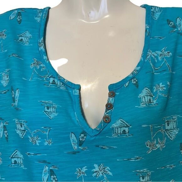 Fresh Produce women's boxy pullover Size Medium Hawaiian Print Split Neck Blue‎ - Picture 5 of 8